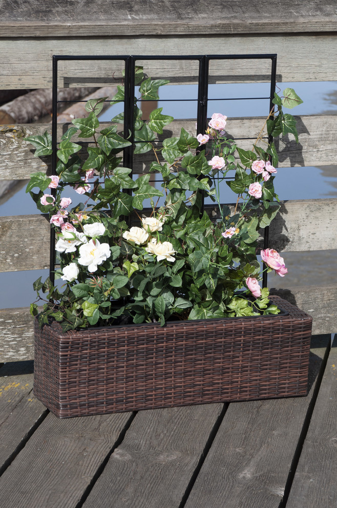 Multi tone Brown Wicker Planter with Trellis   Tropical   Outdoor Pots And Planters   by JR Home Products Ltd.  Houzz