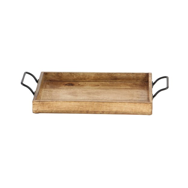 Set Of 3 Farmhouse Slat Style Mango Wood And Iron Trays Brown Olivia amp May