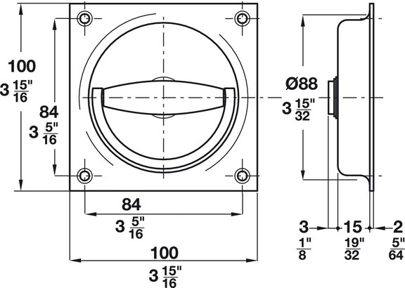 Hafele 910.60.108 Flush Ring Pull Handle  Brass