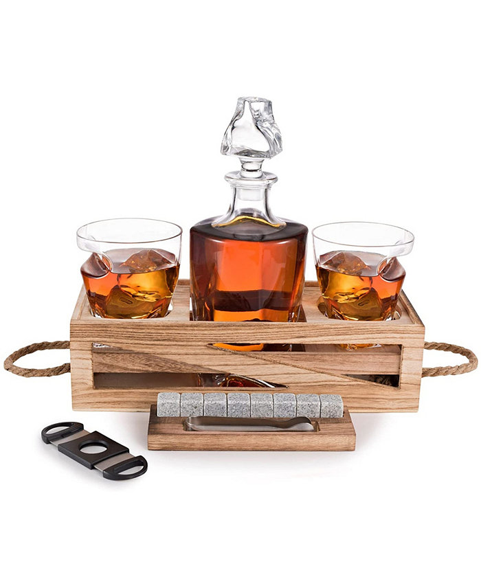 Bezrat Whiskey Decanter and Cigar Glass Gift Set 14 Piece