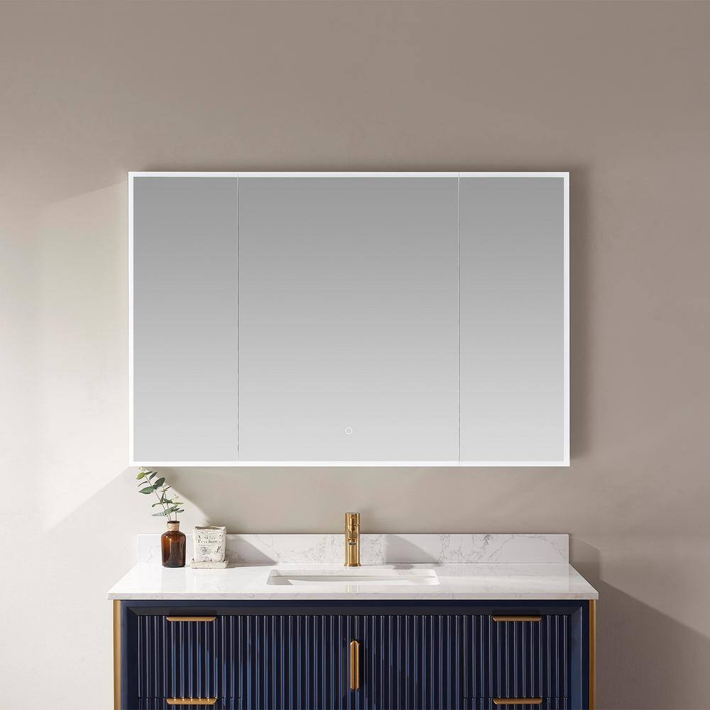 ROSWELL Perma 48 in. W x 32 in. H Frameless Recessed or Surface-Mount LED Bathroom Medicine Cabinet with Beveled Mirror in Grey H810048R-LED-MC