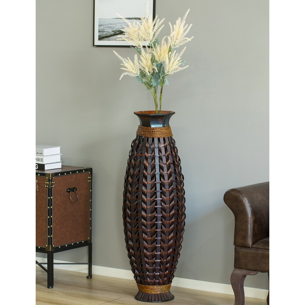 Tall Bamboo Floor Standing Vase with Wicker Woven Design 39 Inch High