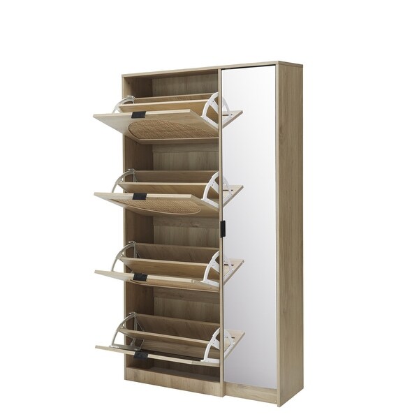 Shoe Cabinet Shoe Rack Storage Organizer with 4 Filp Drawers， Mirror and Storage Shelves - - 36967097