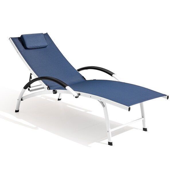 Crestlive Outdoor Adjustable Reclining Chaise Lounge Chair with Arms and Headrest，Aluminum or Steel Frame Options