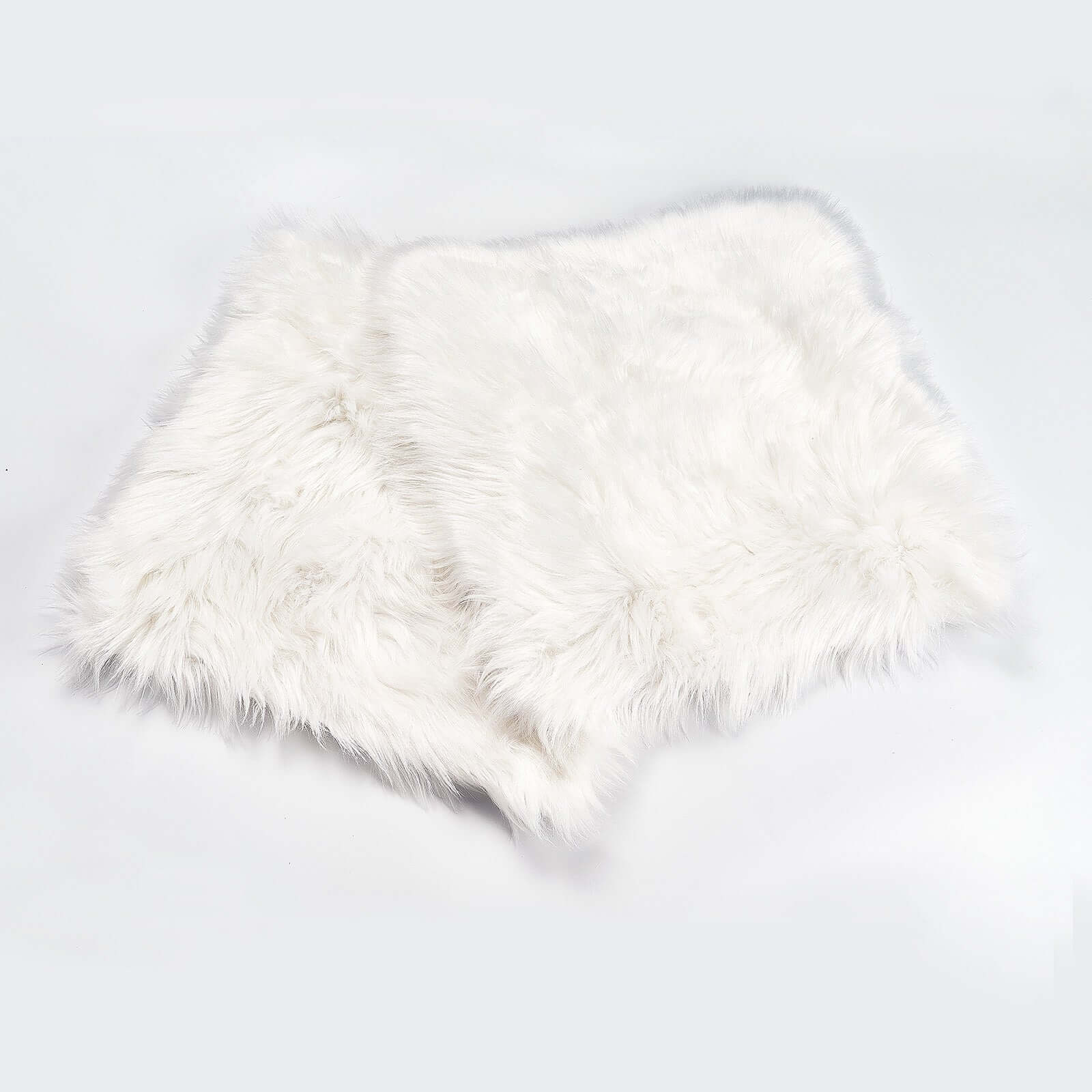 Soft White Faux Sheepskin Fur Square Seat Cushion Cover, Small Shag Area Rug 20