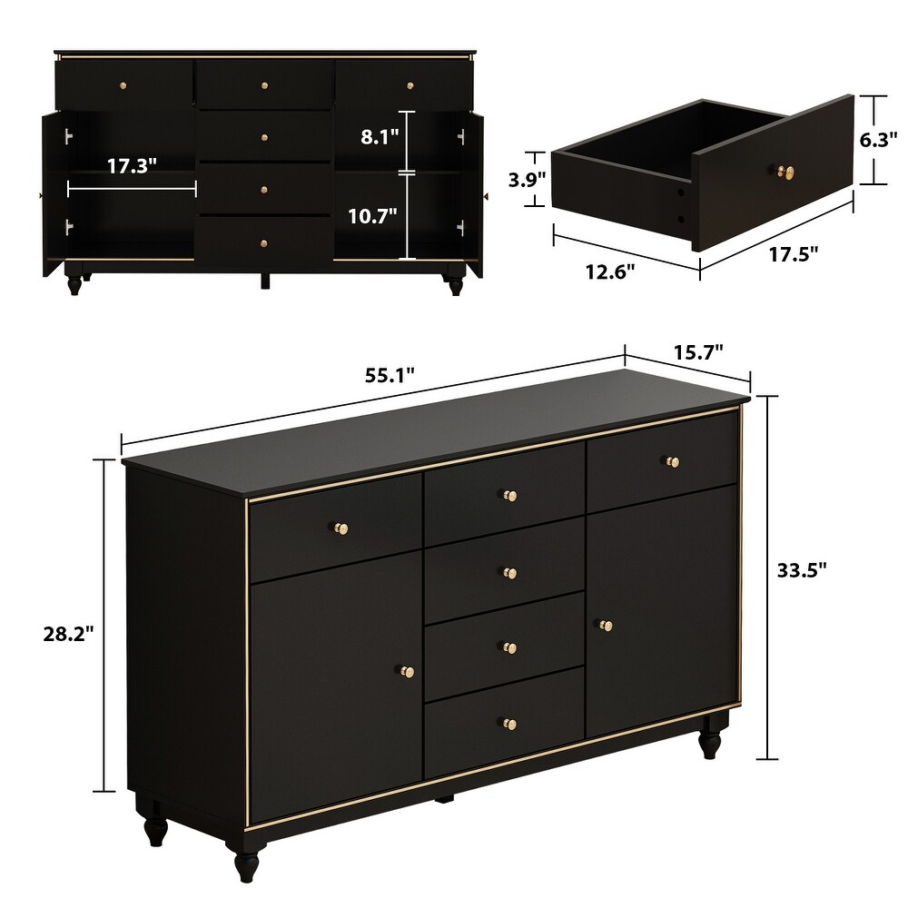 6 Drawer Buffet Lacquer Sideboard Combo Dresser Kitchen Cabinet