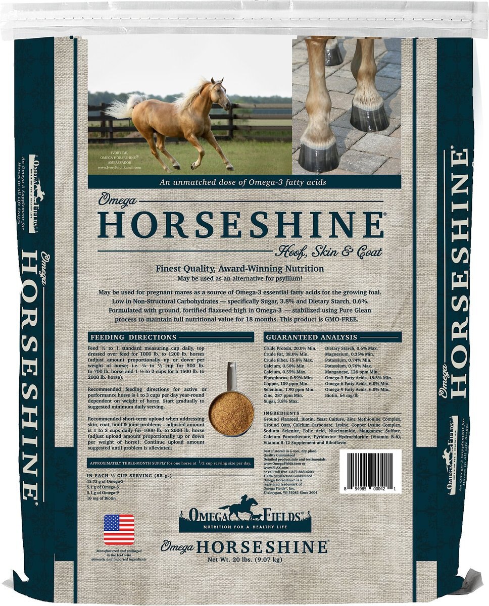 Omega Fields Omega Horseshine Hoof， Skin and Coat Powder Horse Supplement