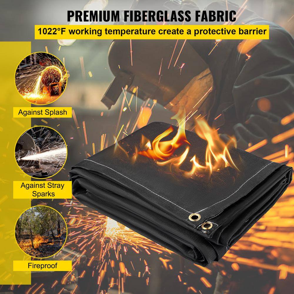 VEVOR 2 Pack Fire Welding Blankets 8 ft. x 10 ft. Flame Retardant Blanket 1022F with 12 Brass Grommets Black HTHSJBDD8X1026ZRCV0