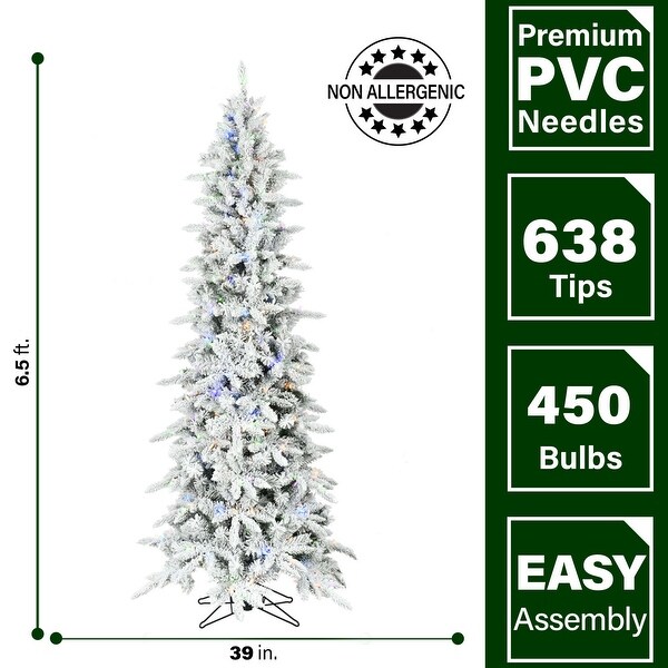 Fraser Hill Farm 6.5Ft. Slim Mountain Pine Flocked Christmas Tree with Multicolor LED Lights