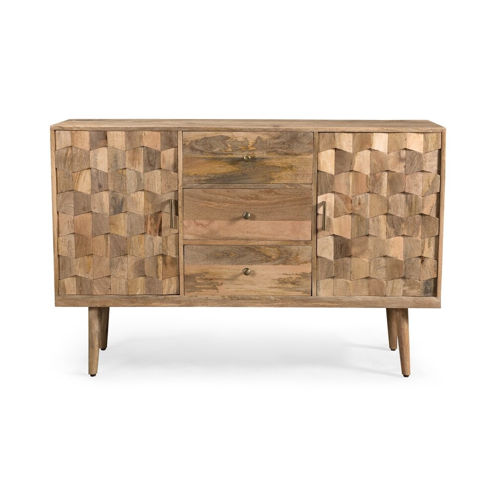 Latimer Mid Century Modern Handcrafted Mango Wood 3 Drawer Sideboard with 2 Doors by Christopher Knight Home