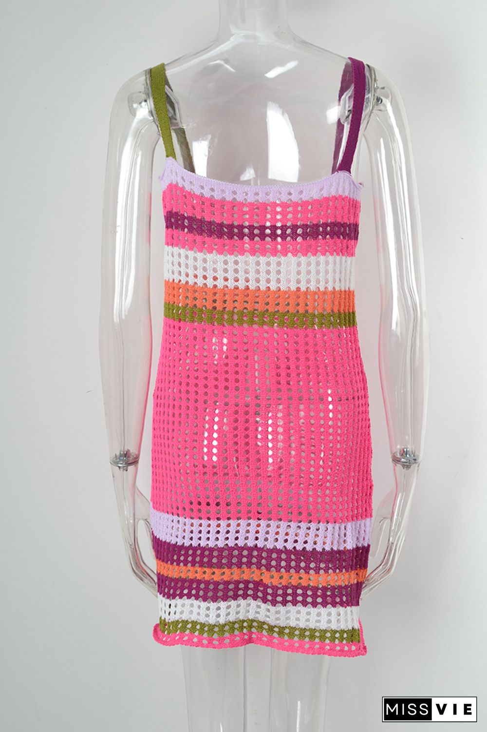 Colorful Striped Hollow Out Cami Beach Dress