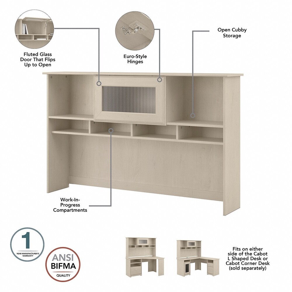 Cabot 60W L Desk with Hutch and 5 Shelf Bookcase by Bush Furniture