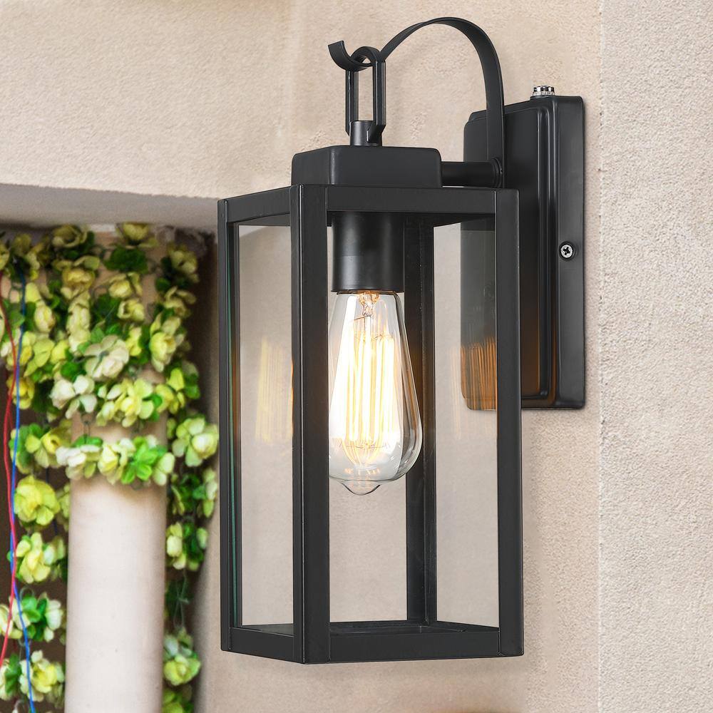 Uixe 1-Light Matte Black Hardwired Outdoor Wall Lantern Sconce Dusk to Dawn Sensor with Clear Glass (1-Pack） SSL-12151-PC