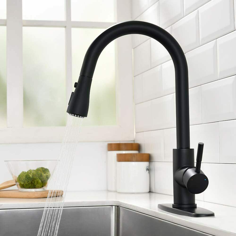 Black Touch On Sensor Kitchen Sink Faucet Pull Out Side Sprayer with Cover