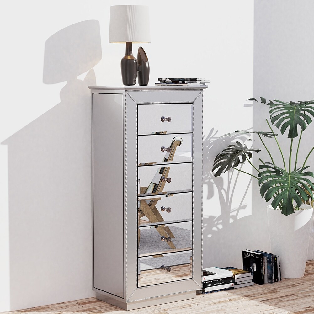 Multifunctional Jewelry Armoire with 6 Drawers and 2 Side Swing Doors - - 36977670