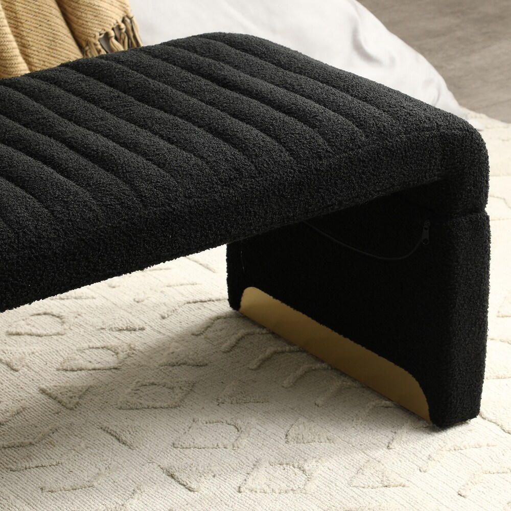 U Shape Arch Bench for Bedroom End of Bed  Upholstered Sherpa Fabric Ottoman Shoe Bench Footrest Stool Accent Bench