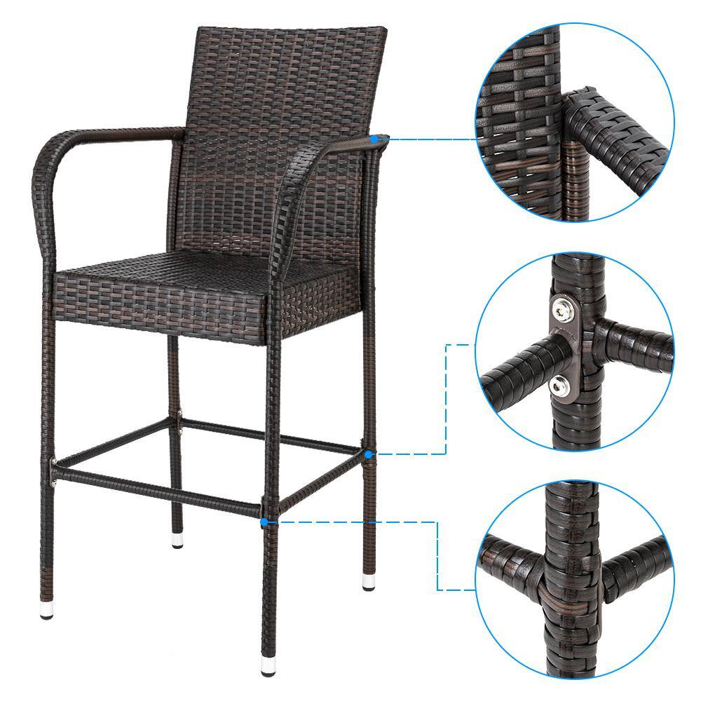 2-Piece High Wicker Outdoor Bar Stool Brown Gradient H-D0102HPKMHU