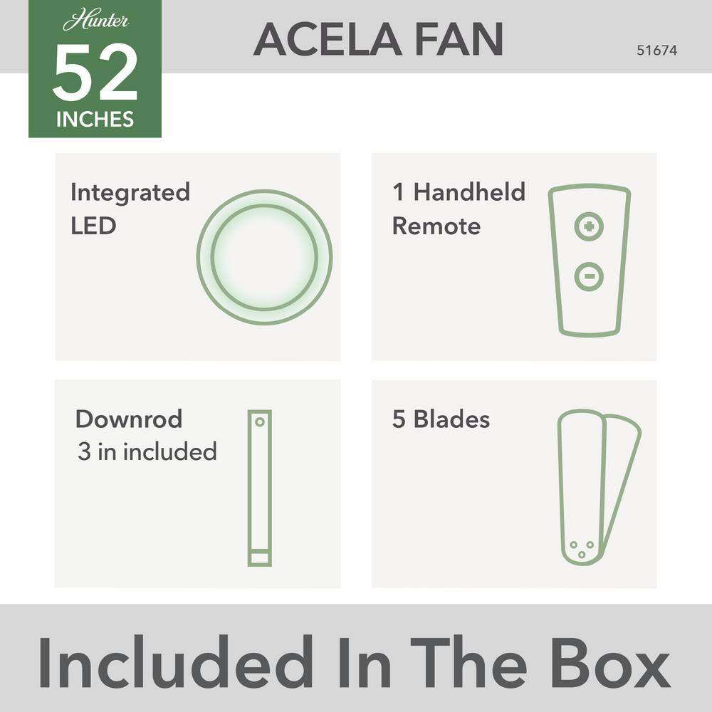 Hunter Acela 52 in. Hunter Express Integrated LED Indoor Matte Silver Ceiling Fan with Remote and Light Kit Included 51674