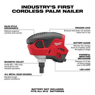 MW M12 12-Volt Lithium-Ion Cordless Palm Nailer (Tool-Only) 2458-20