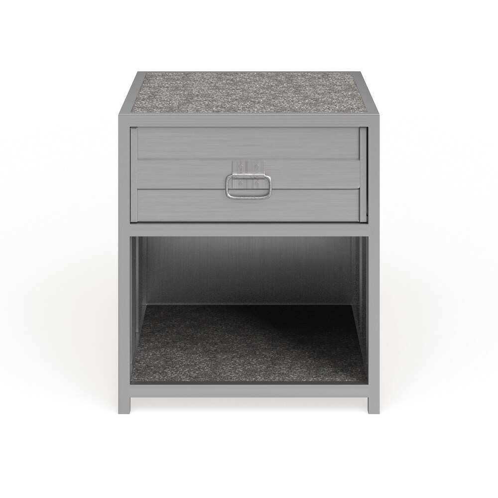 Woolf Industrial Silver Metal 1 Drawer Nightstand with USB Ports by Carbon Loft