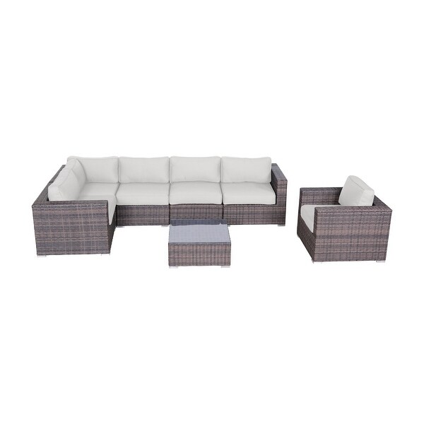 LSI 7 Piece Rattan Sunbrella Sectional Seating Group with Cushions