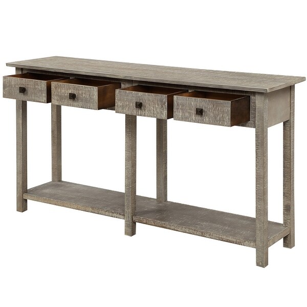 Brushed Texture Entryway Table Console Table with Drawers and Bottom Shelf