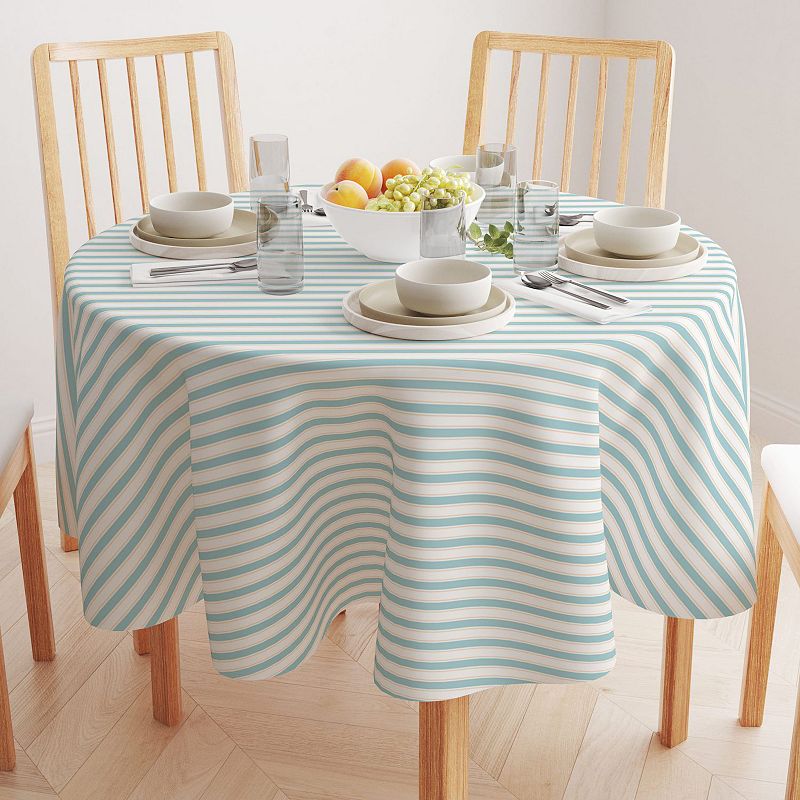 Round Tablecloth， 100% Cotton， 60 Round， Blue Horizontal Stripe