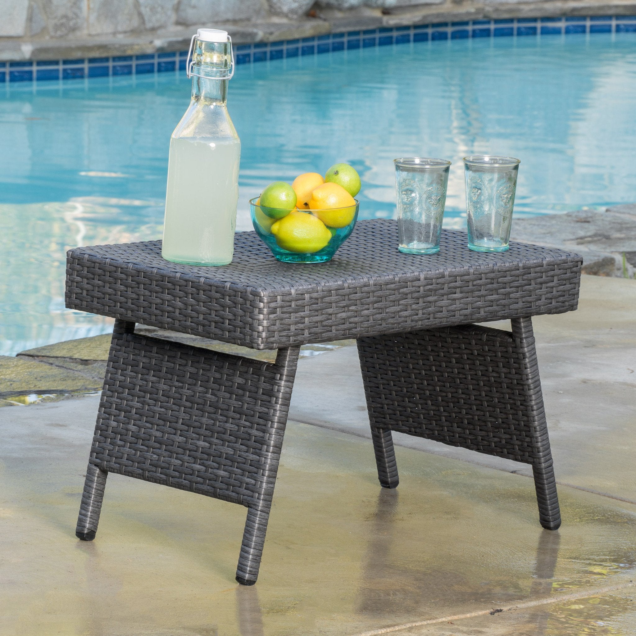 Lakeport Outdoor Grey Wicker Adjustable Chaise Lounge and Table Set