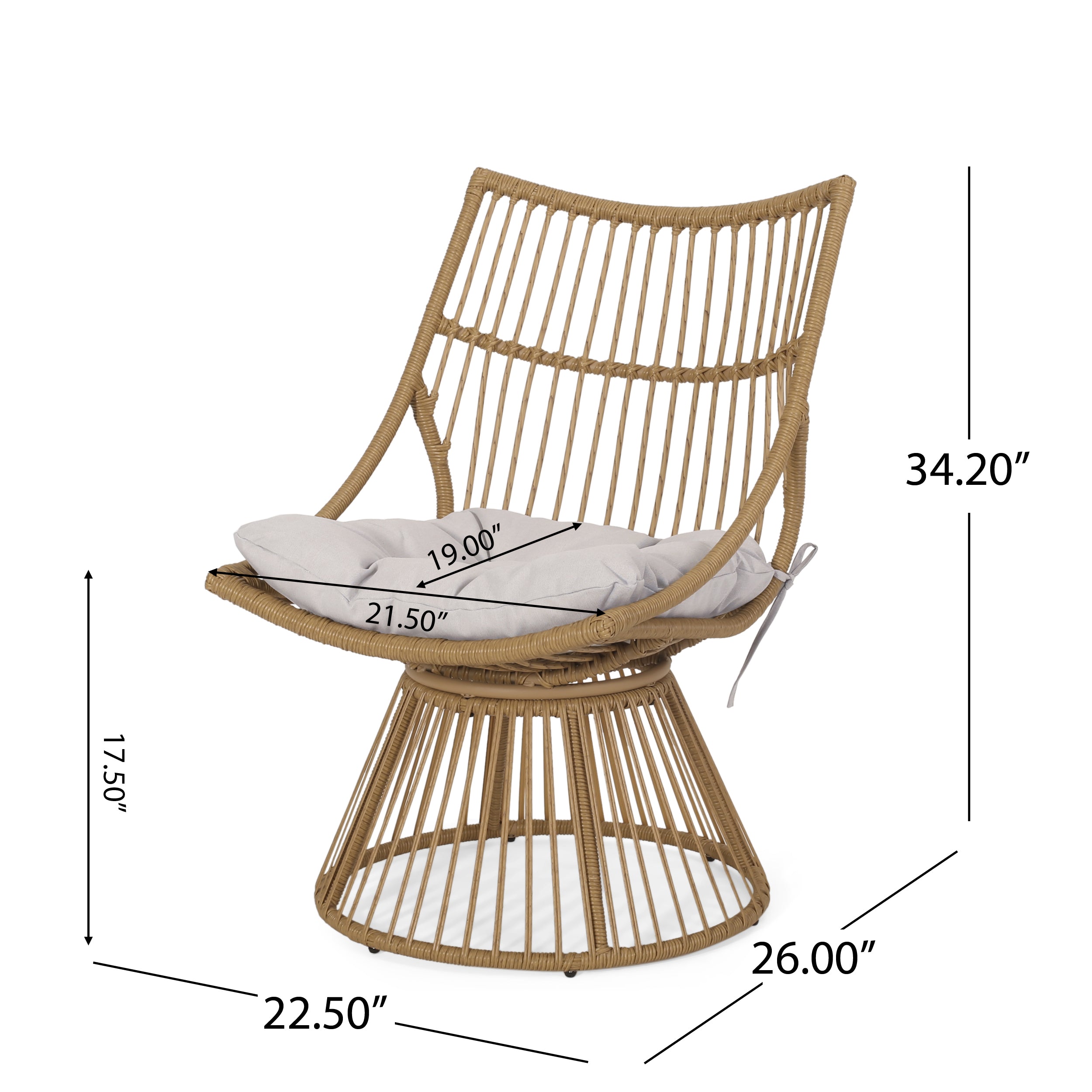 Apulia Outdoor Wicker 2 Seater Chat Set with Cushion, Light Brown and Beige