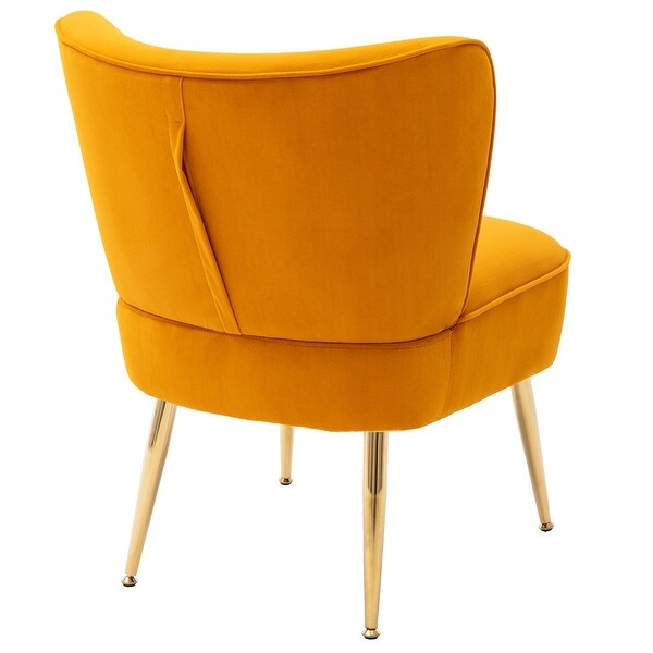 Modern Velvet Side Tufted Wingback Accent Leisure Chair with Ginger Fabric Upholstered Seat and Gold Metal Legs