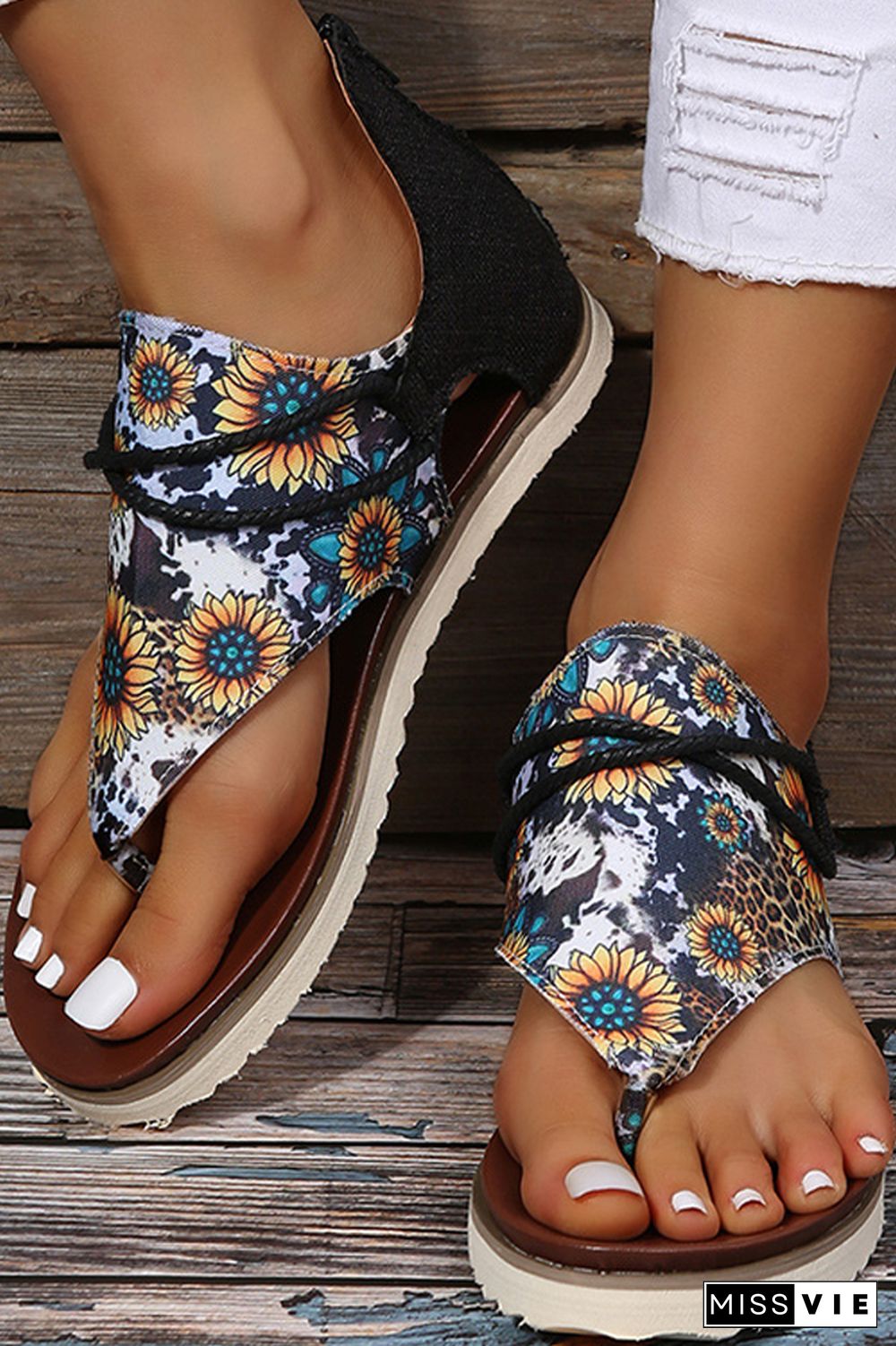 US Flag Sunflower Flat Sandals Wholesale