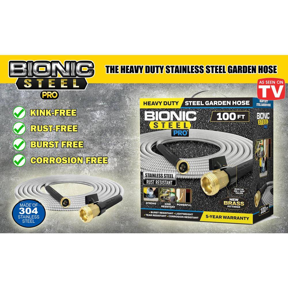 Bionic Steel Pro 58 in. x 100 ft. Heavy-Duty Stainless Steel Garden Hose with Brass Fitting 2430