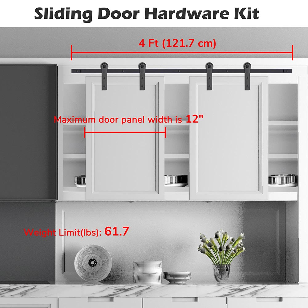 Yescom 4 ft Mini Sliding Barn Door Hardware 4-Rollers Track Kit