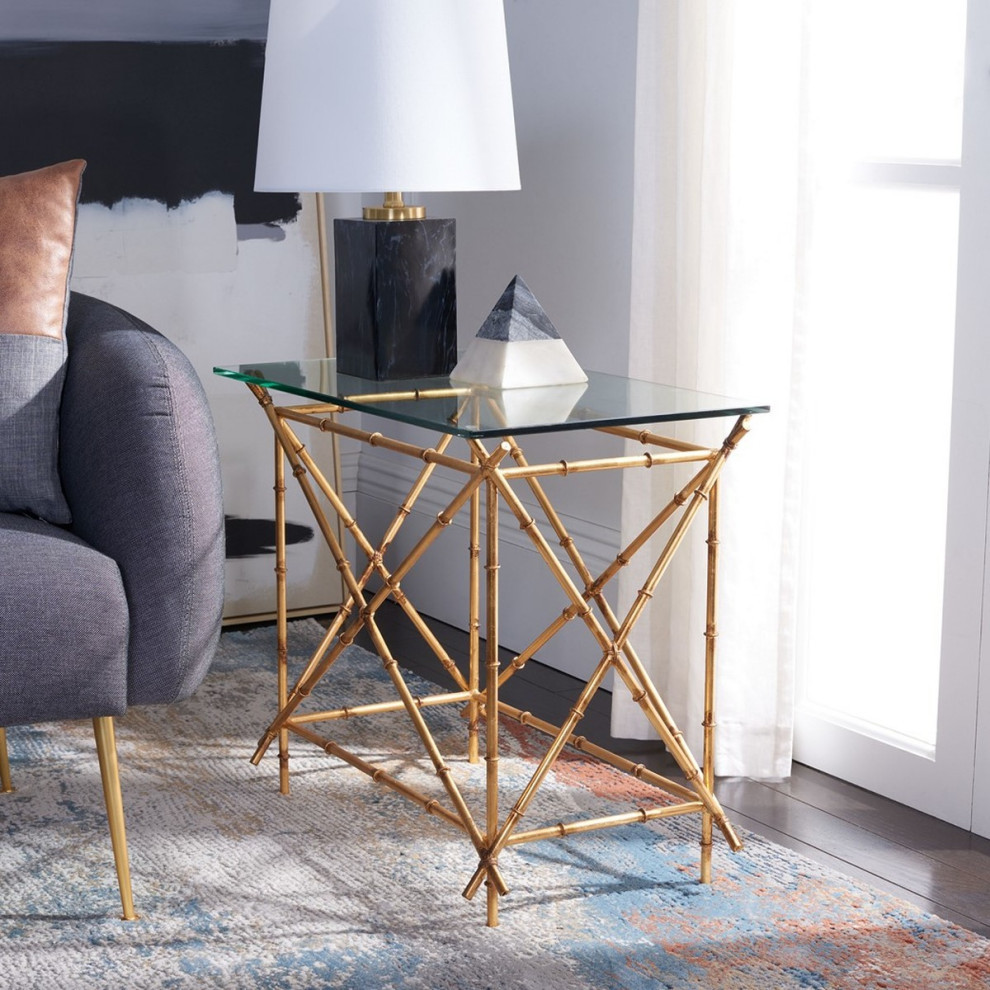 John Crisscrossed Gold Accent Table Glass   Asian   Side Tables And End Tables   by AED Luxury Home Decor  Houzz