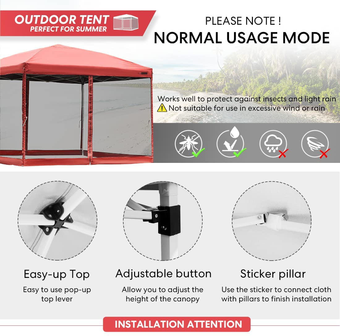 VIVOHOME 210D Oxford Outdoor Easy Pop Up Canopy Screen Party Tent with Mesh Side Walls (8 x 8 FT, Red)