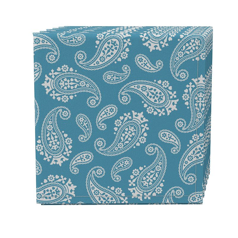 Napkin Set of 4， 100% Cotton， 20x20， Simple Paisley Blue