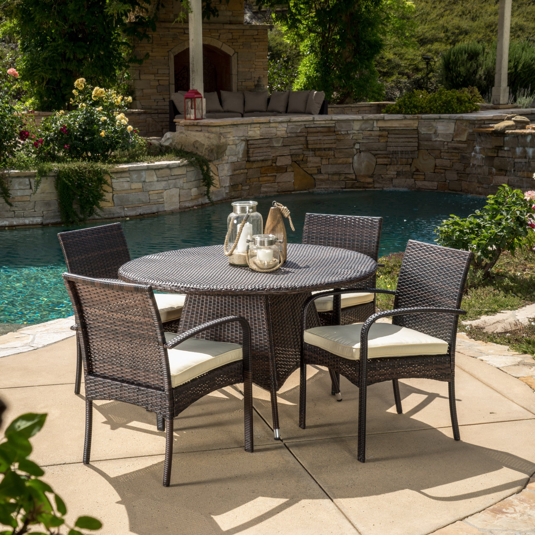 Carmela Outdoor 5pc Multibrown Wicker Dining Set