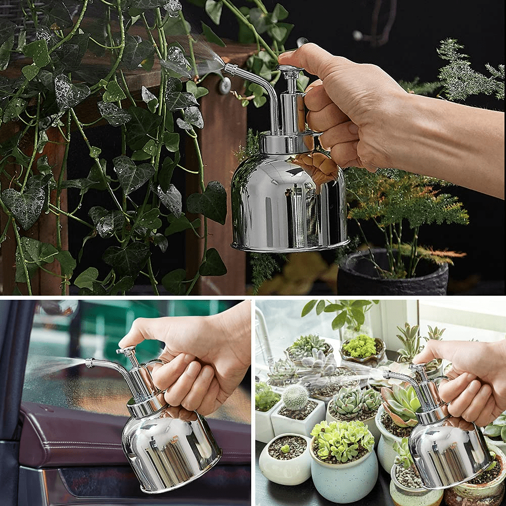 Achort Stainless Steel Plant Mister Spray Bottle， Antique Mini Plant Watering Can - Silver