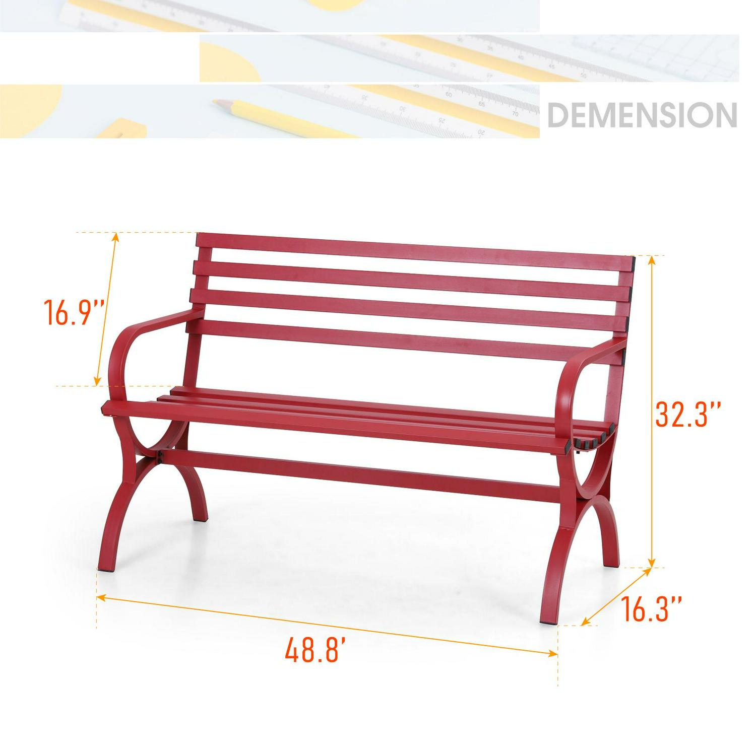 MF Studio Outdoor Durable Steel Bench  Red