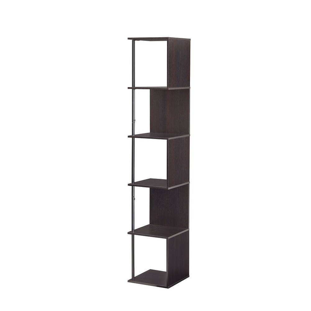 Furniture of America Linnea Modern 5 Tier Accent Corner Bookcase  Freestanding Display Bookshelf with Metal Post