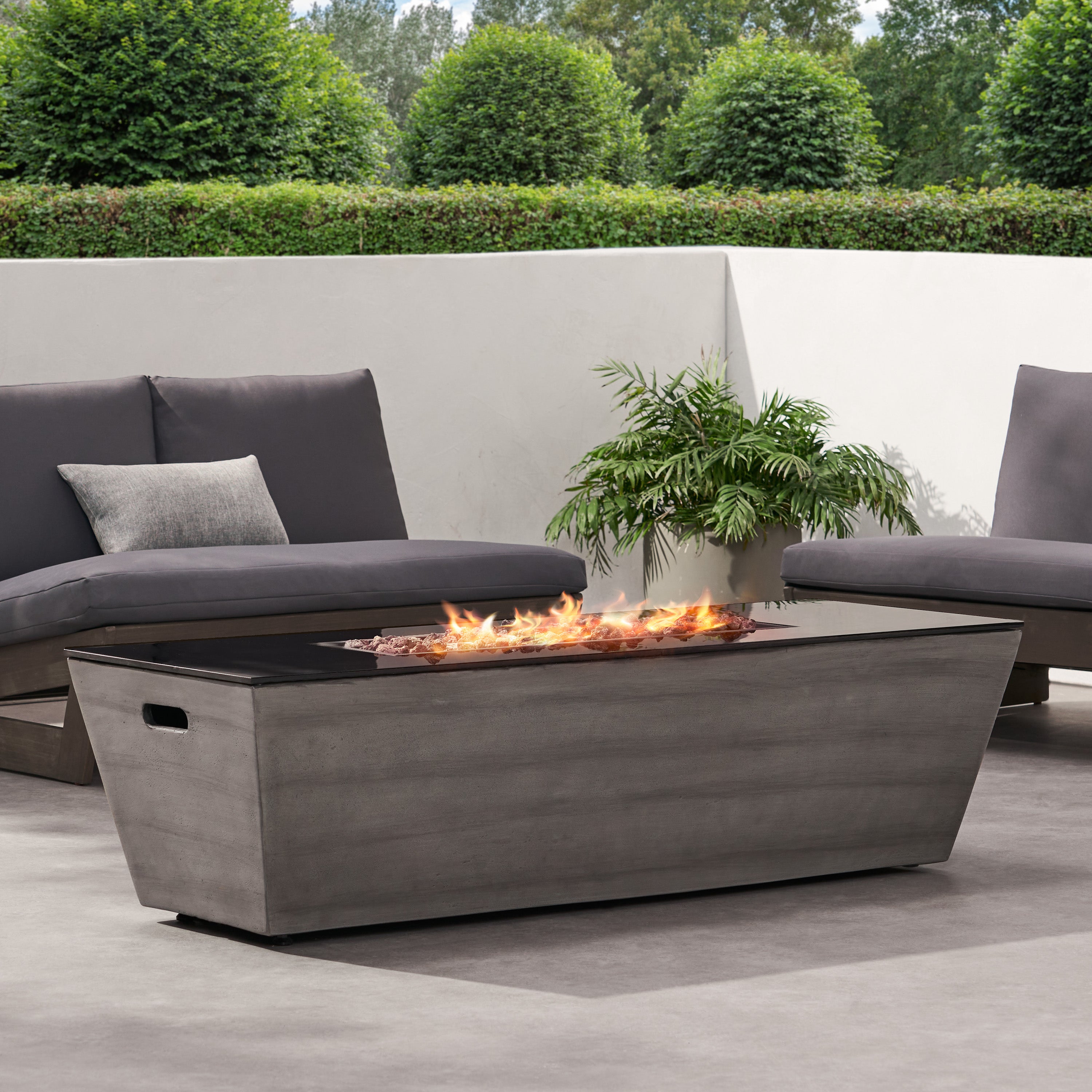 Harmon Outdoor 50,000 BTU Lightweight Concrete and Ceramic Rectangular Fire Pit (No Tank Holder), Dark Gray and Black