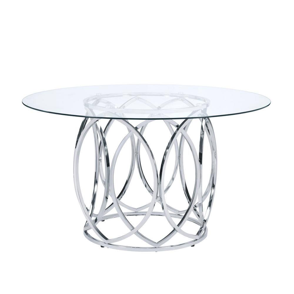 Picket House Furnishings Marcy 53 in. Round Dining Table in GlassChrome CDML100DTTB