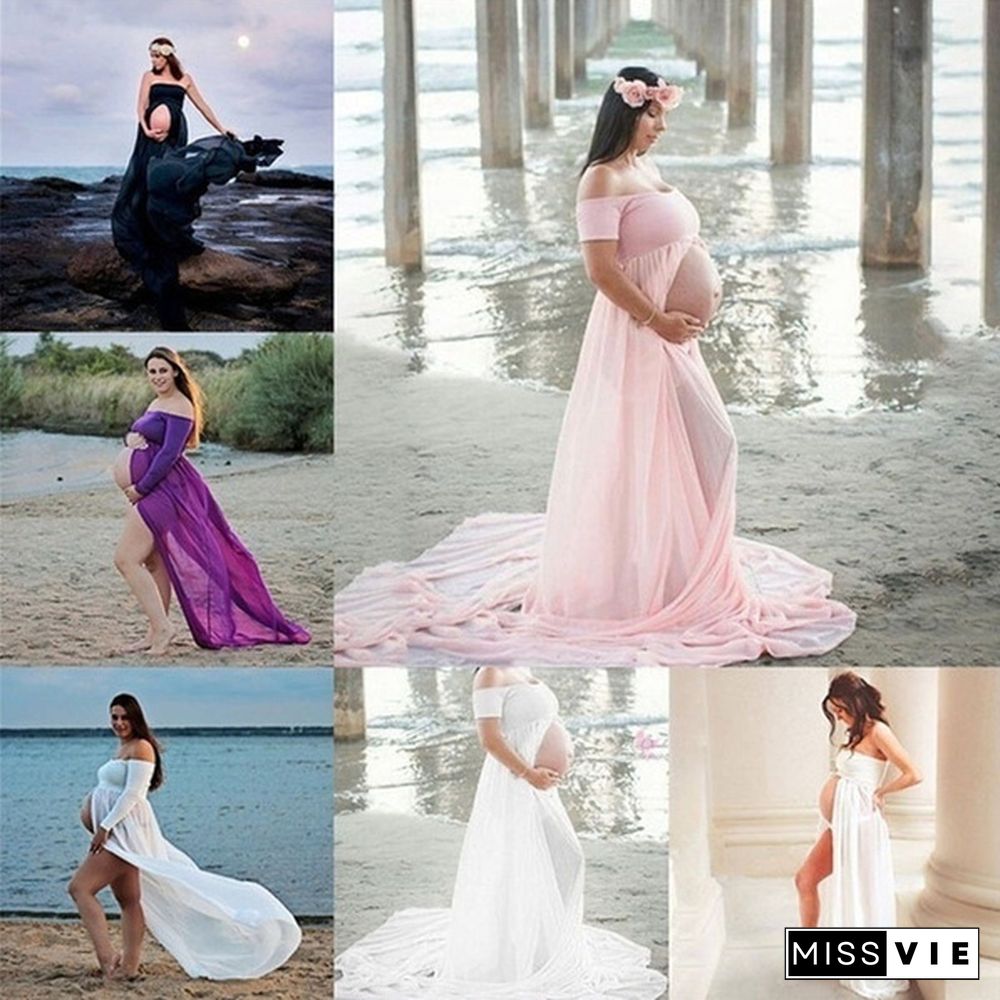 Sexy Women Skirt Chiffon Maternity Photography Props Dress Off Shoulders Women Fashion Dresses