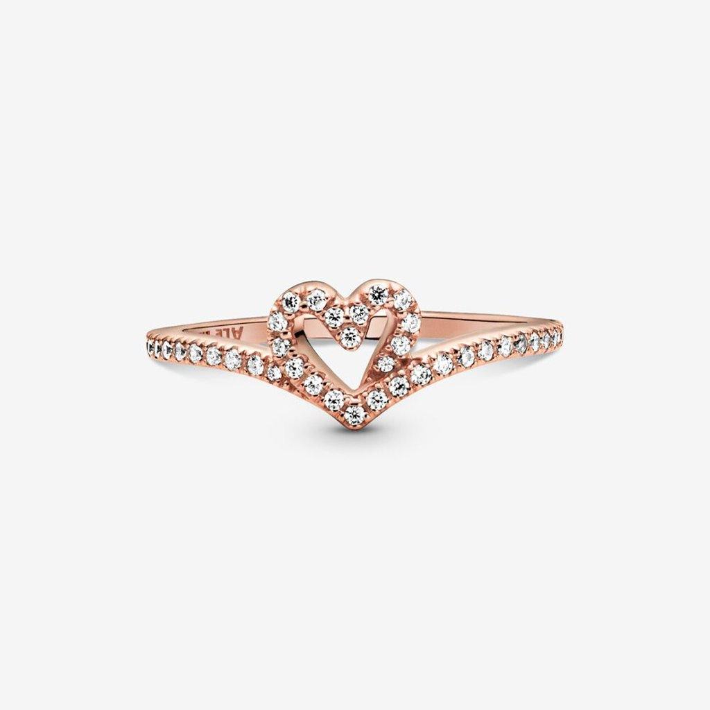 PANDORA  Sparkling Wishbone Heart Ring