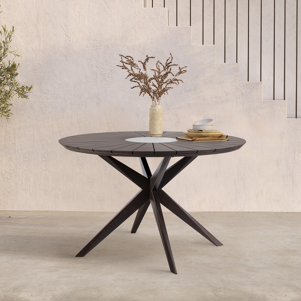 Sachi Eucalyptus Solid Wood Round Outdoor Dining Table with Concrete Accent