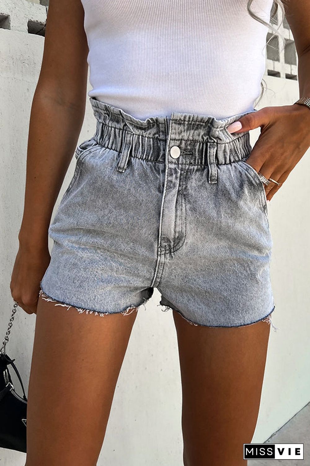 Sundays At The Market Cuffed Denim Paperbag Shorts