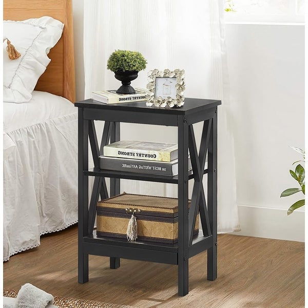 VECELO Modern End Table with X-base Metal Frame - 15.7