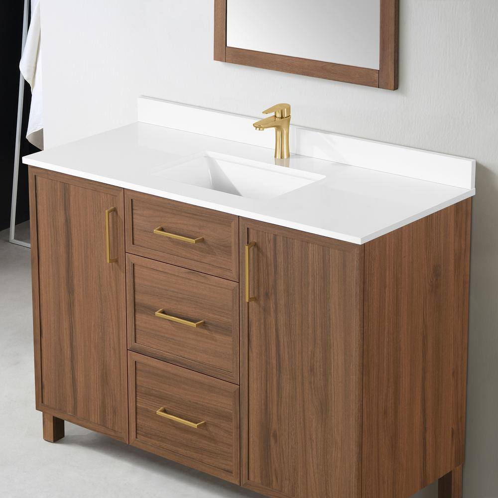 Home Decorators Collection Bilston 48 in. W x 19 in. D x 34.50 in. H Bath Vanity in Spiced Walnut with White Engineered Stone Top Bilston 48SW