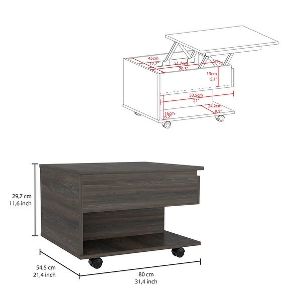 Lift Top Coffee Table with Casters and 1 Shelf for en， Bedroom， or Living Room， Easy Assemble