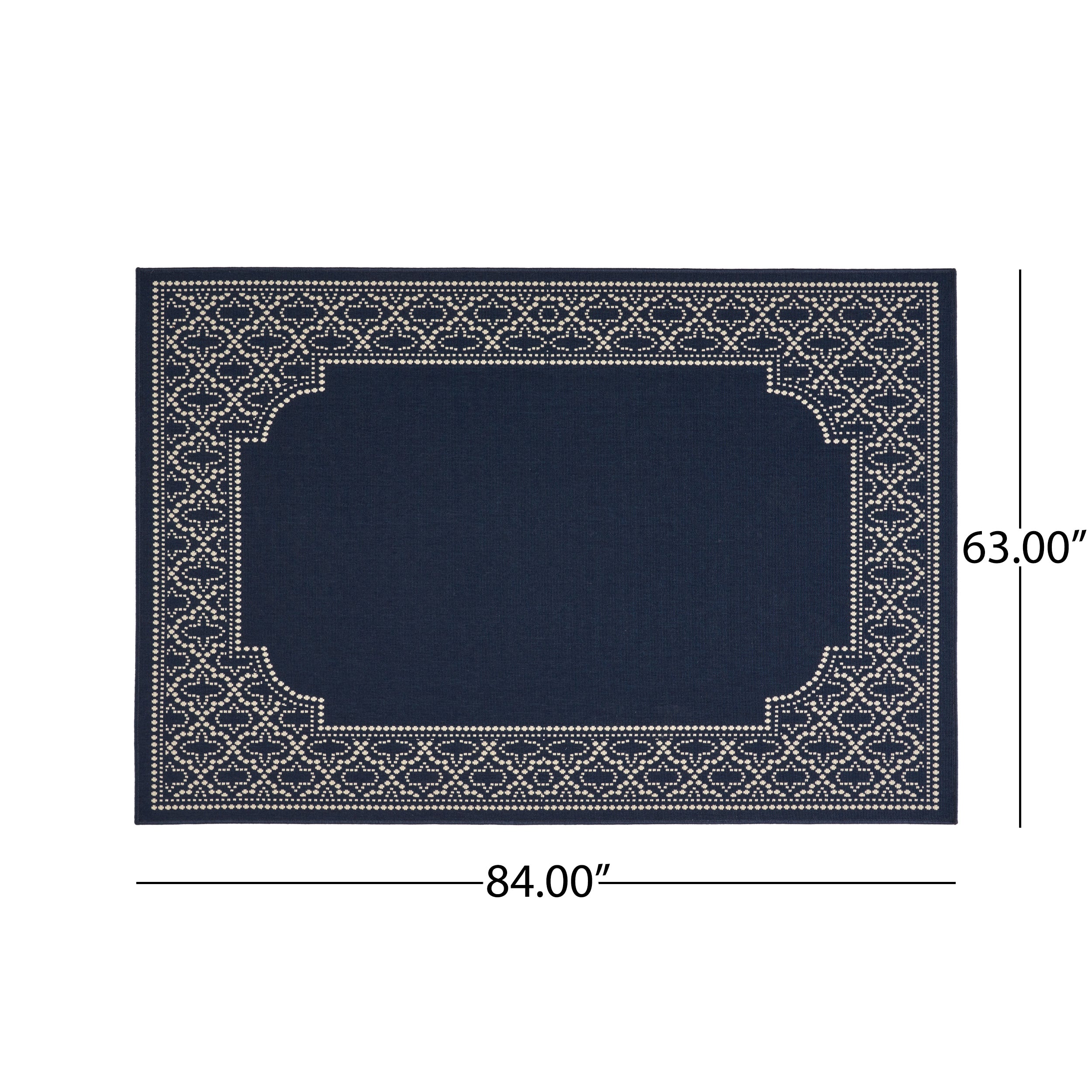 Madeline Outdoor Border Area Rug, Navy and Ivory